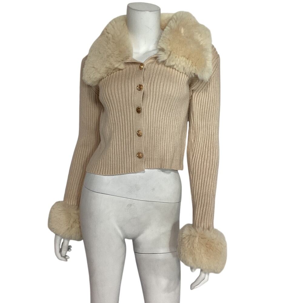Alexia Admor Ribbed Ivory Taytum Cardigan Size Medium - Picture 2 of 4
